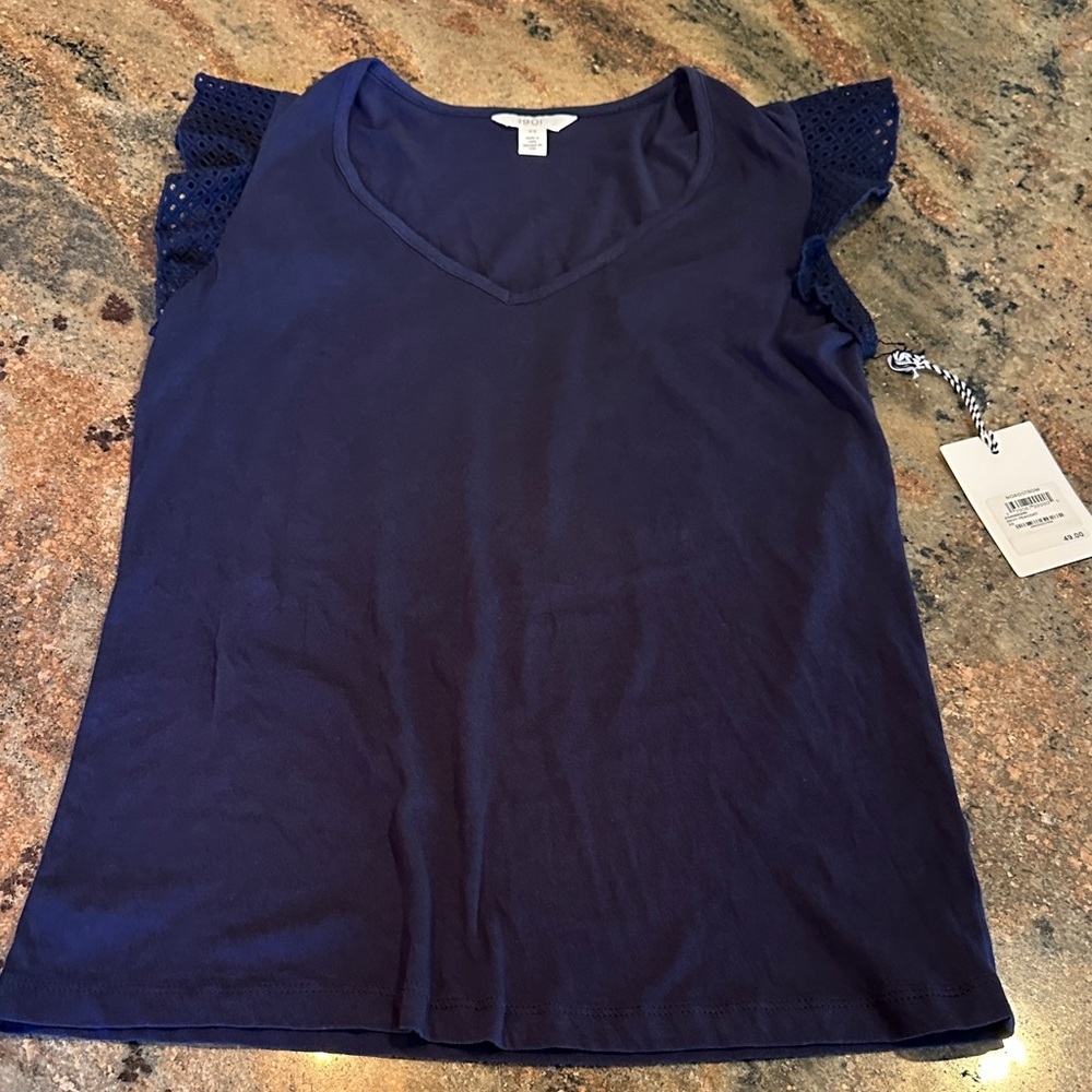 Nordstrom Deep Blue V-Neck Blouse with Eyelet Sleeves